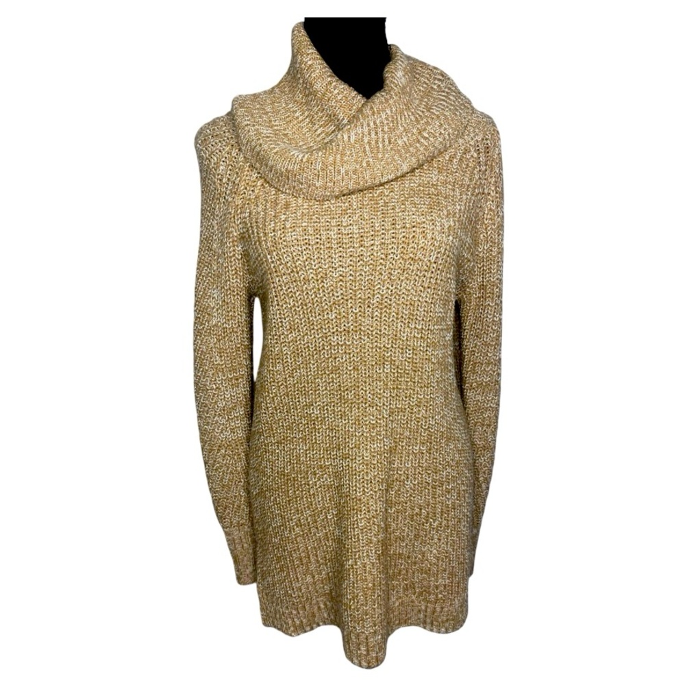 NWT Long Knit Tan & White Cowl Neck Sweater Size Small